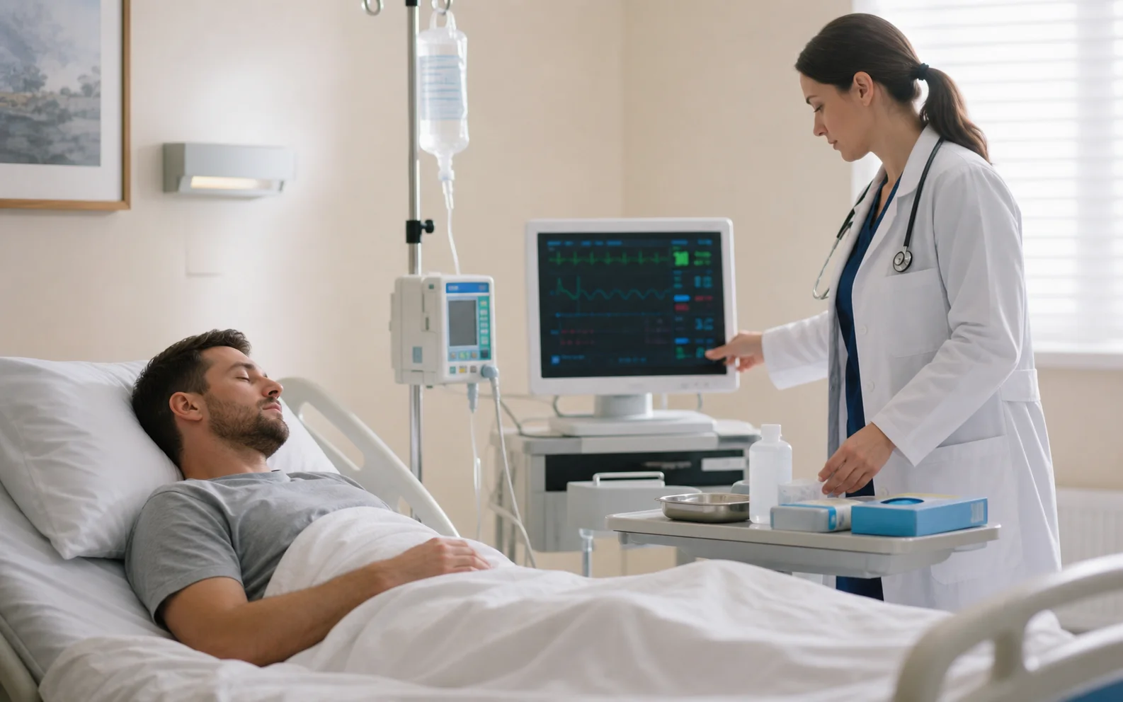 Пациент проходит детоксикацию под капельницей